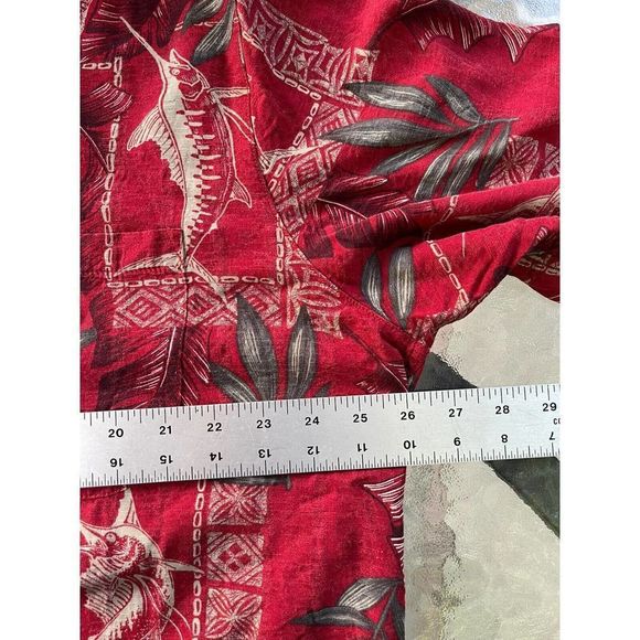Caribbean Button Down Short Sleeve Hawaiian Shirt Mens XL~Swordfish & Palms Red - Picture 4 of 5